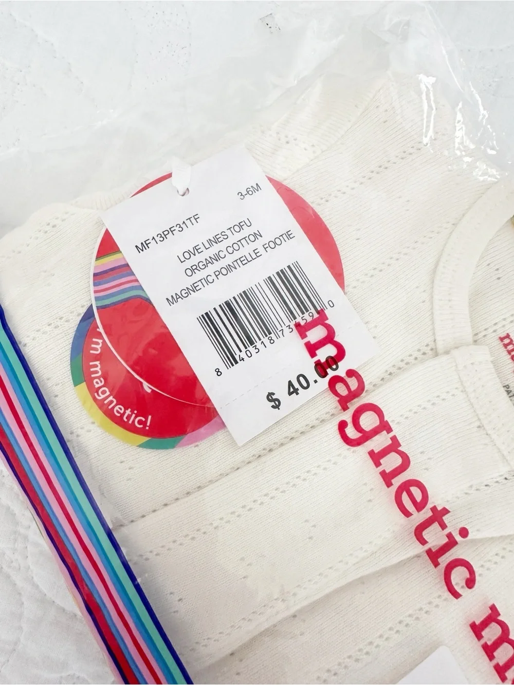 NWT Magnetic Me Organic Cotton LOVE LINES TOFU Pointelle Footie Sleeper 3-6 mos